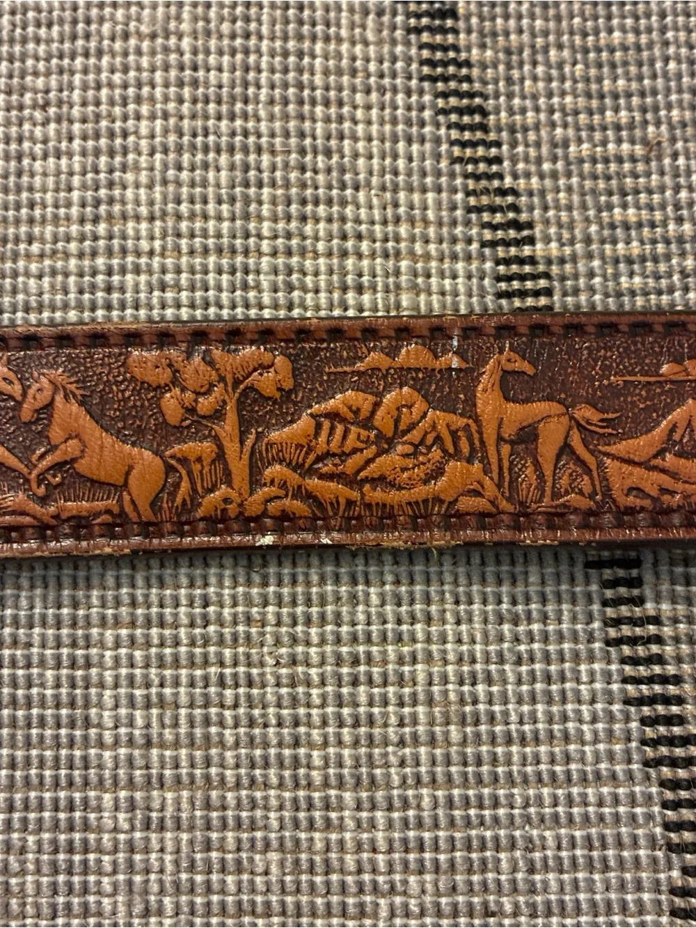 Kids Brown Tooled Leather Belt with Nature Motif